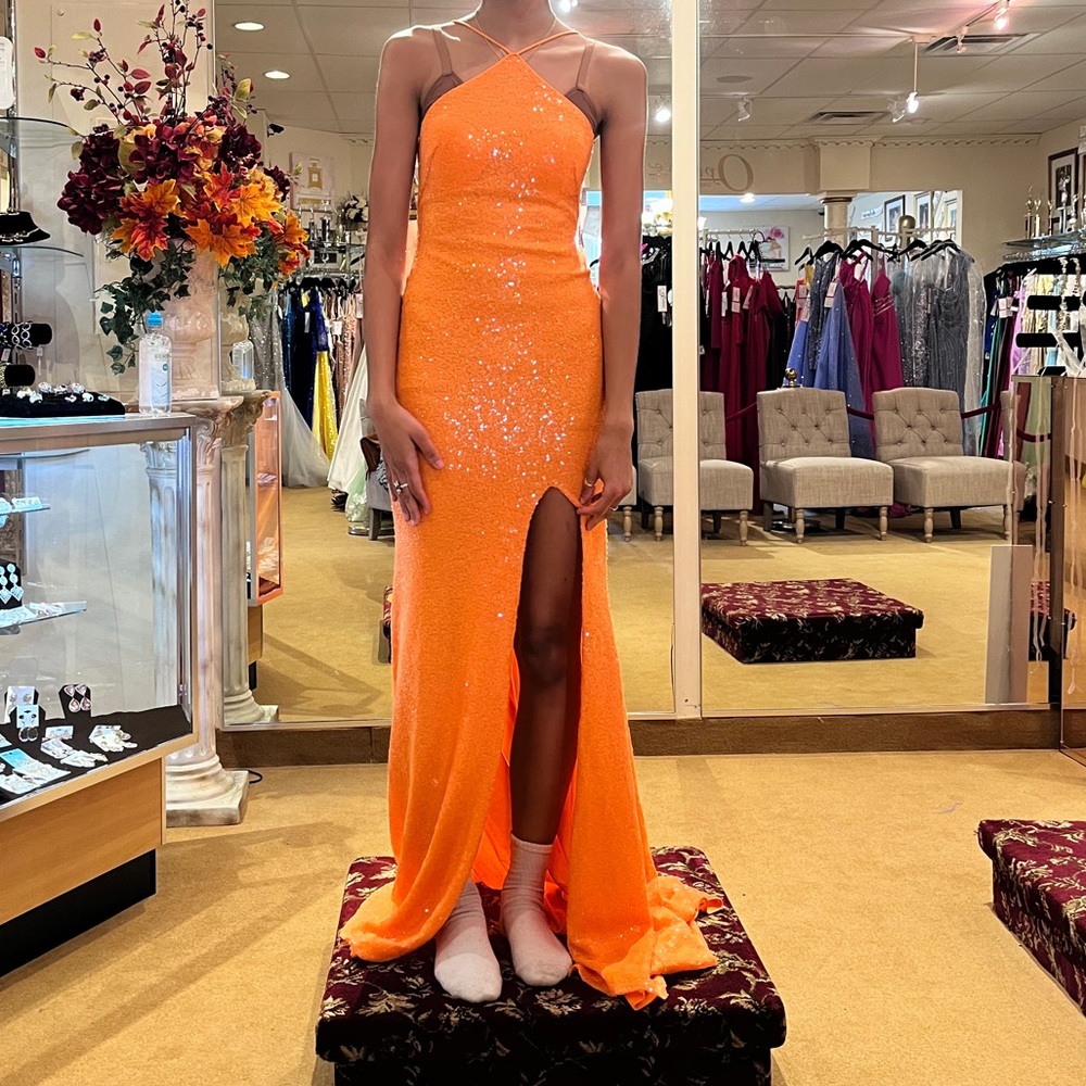 Orange Sequins Prom Dress